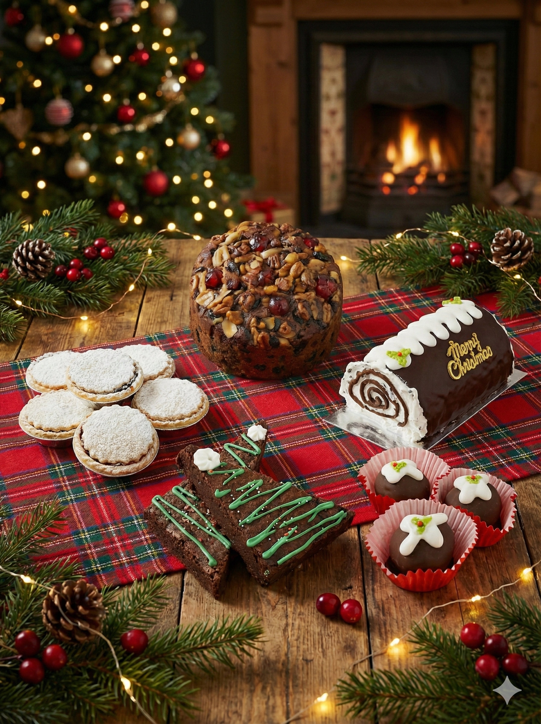 A Christmas table with beautiful cakes from Luke Evans