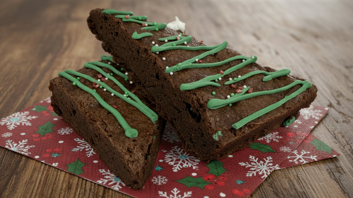 Chocolate brownie with green drizzle by Luke Evans this Christmas